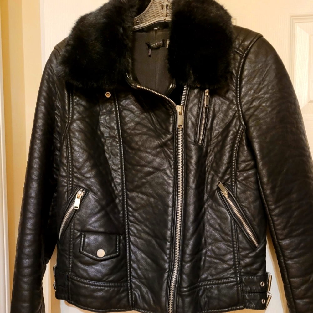 Black Faux Leather & Fur Motorcycle Jacket